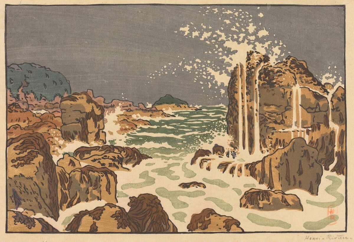 Coup de vent, la vague vient de taper et retombe en cascades [Tréboul] (Gust of Wind, the Wave Has Hit and Falls in Cascades) by Henri Rivière