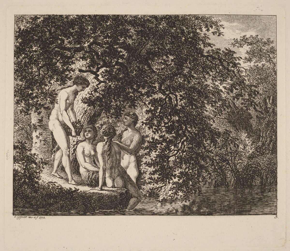 Girl Carrying a Basket of Fruit by Salomon Gessner