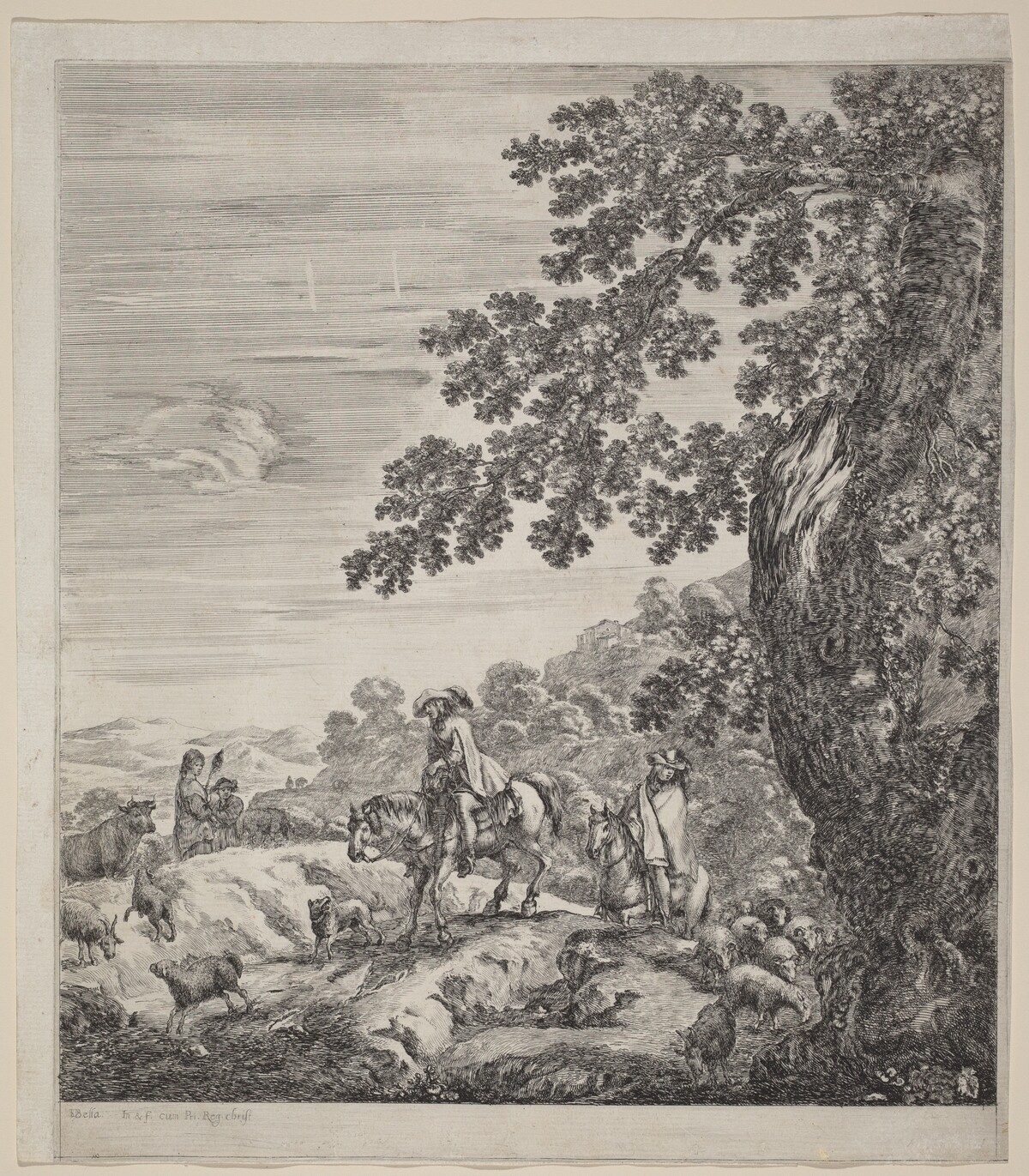 Two Riders Passing Near a Herd of Animals by Stefano Della Bella