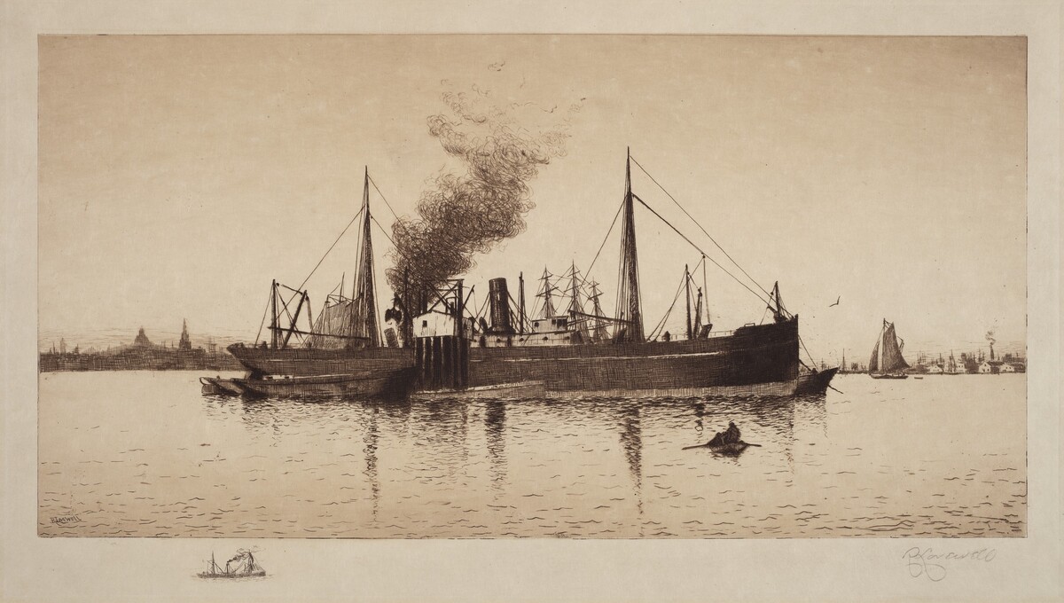 Untitled (Steamship In Boston Harbor) by Rominer Lovewell