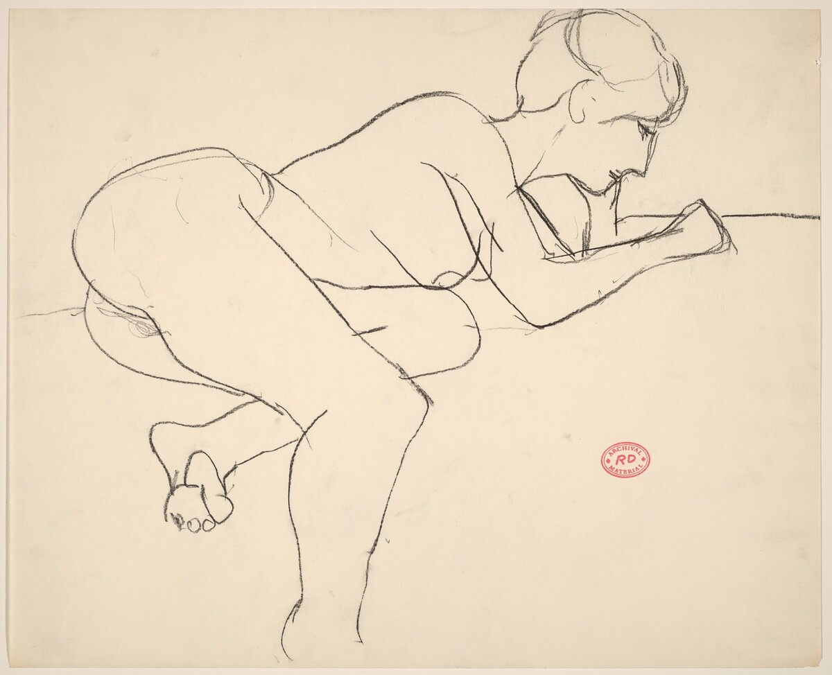 Untitled [female nude leaning forward on her arms] by Richard Diebenkorn