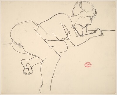Untitled [female nude leaning forward on her arms]