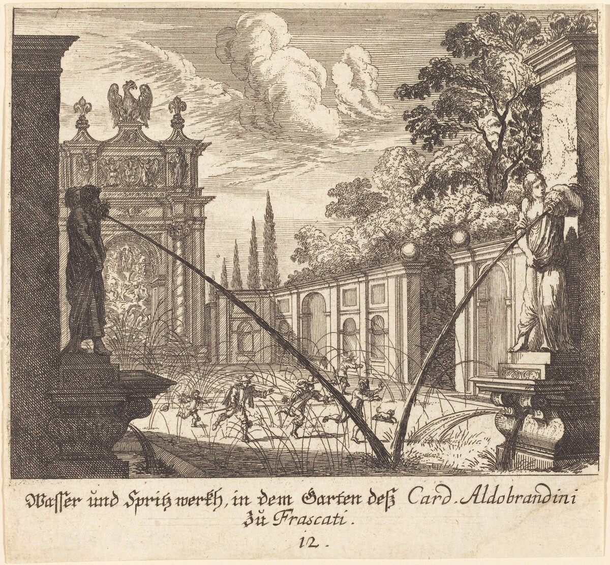 Gardens of Cardinal Aldobrandini, Frascati by Melchior Küsel after Johann Wilhelm Baur