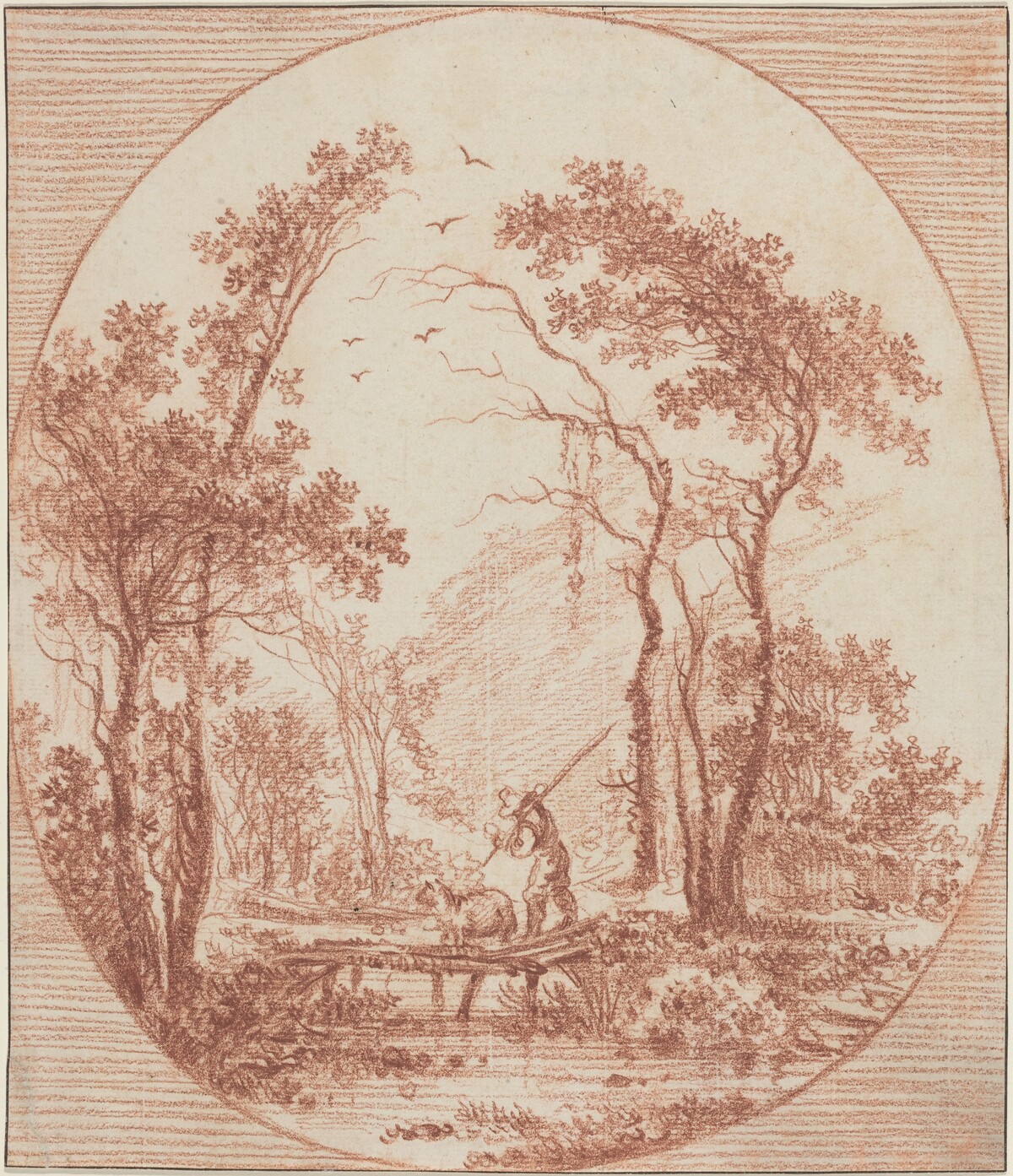 A Farmer and a Sheep Crossing a Rustic Bridge by Jean-Baptiste Le Prince