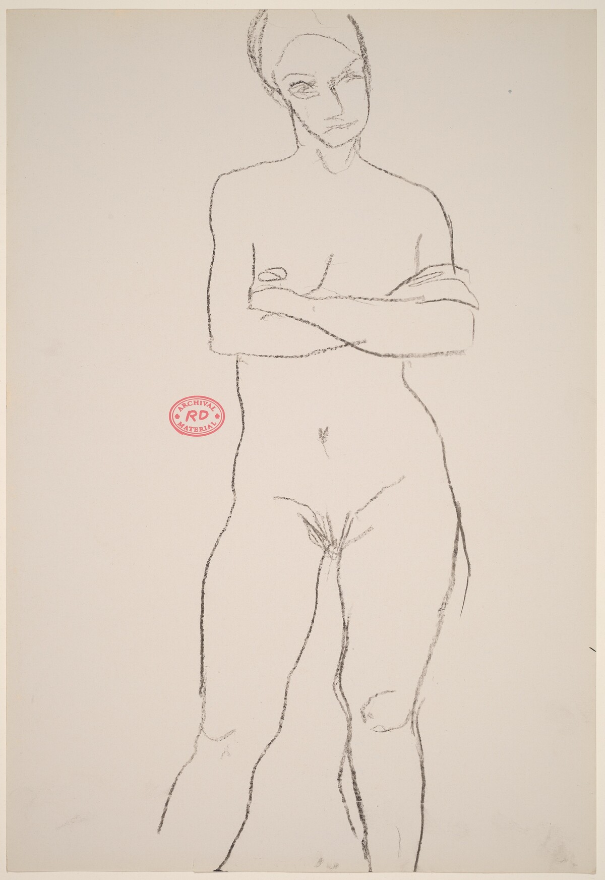 Untitled [front view of female nude standing with crossed arms] by Richard Diebenkorn