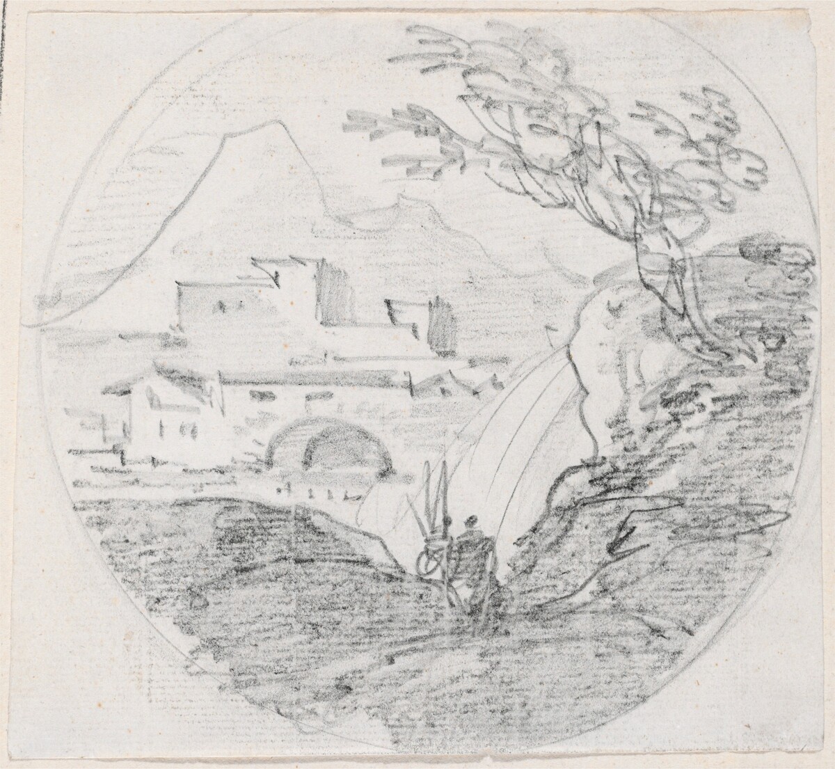 View from a Ridge to a Village and Distant Mountain by Hubert Robert