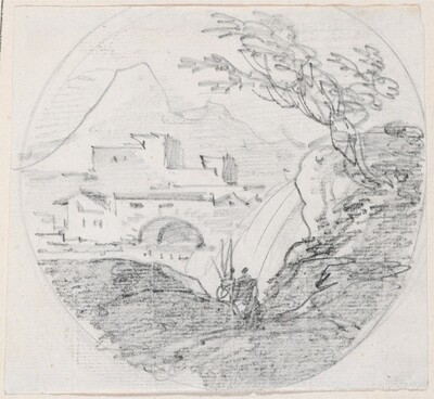 View from a Ridge to a Village and Distant Mountain