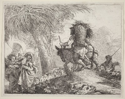 The Flight, Joseph at Right and Mary and Angel at Left