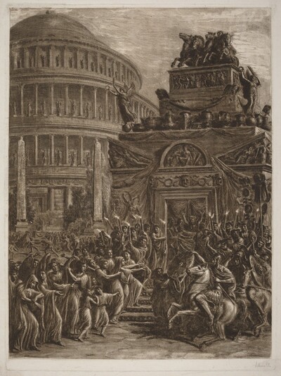 The Body of Hadrian Laying in State next to His Mausoleum
