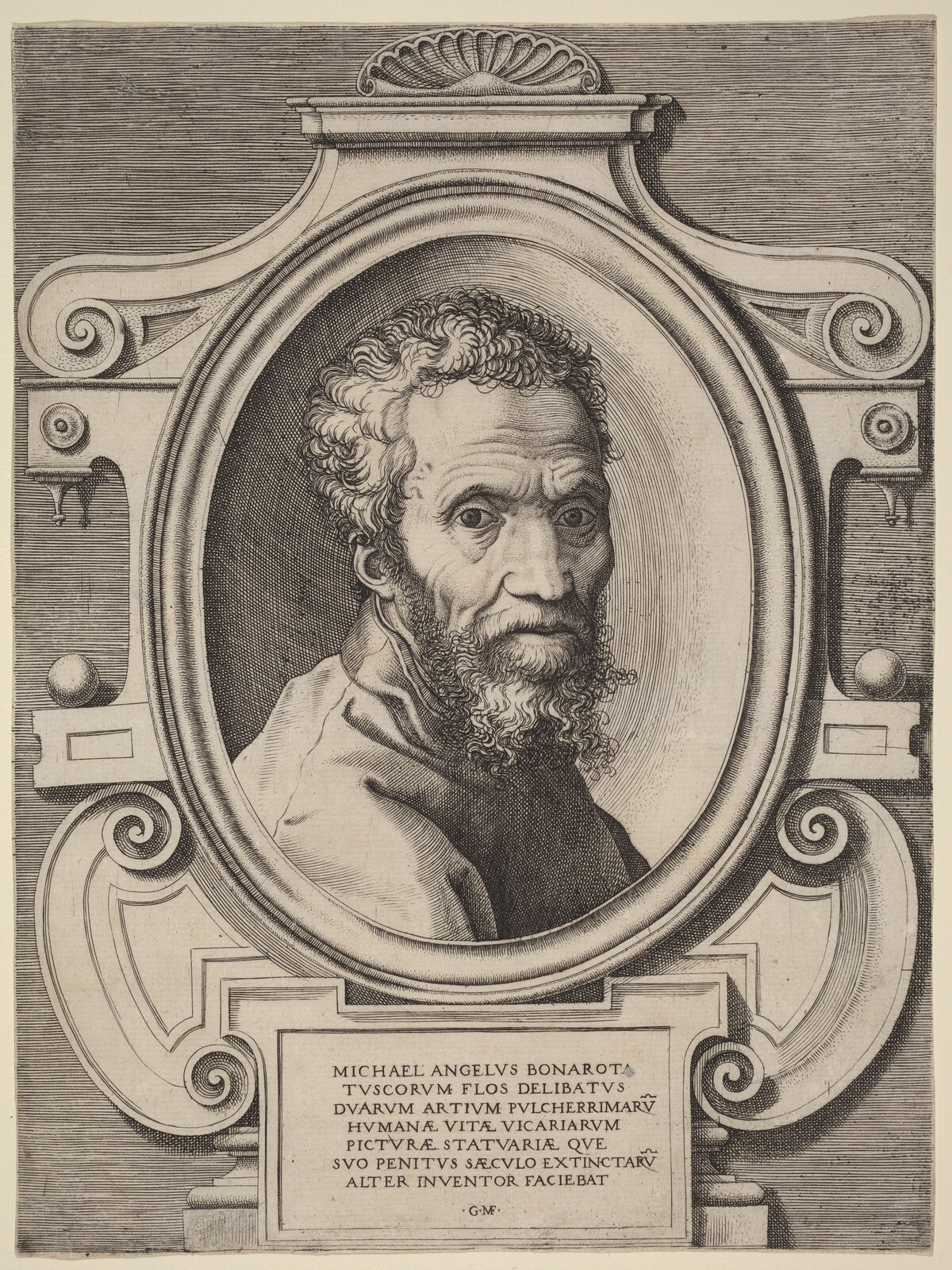 Michelangelo Buonarroti by Giorgio Ghisi, after Marcello Venusti