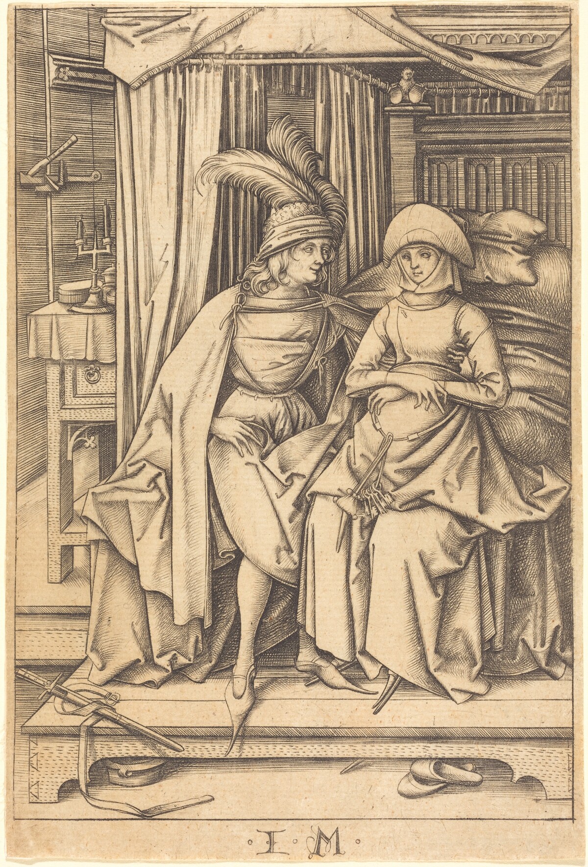 Couple Seated on a Bed by Israhel van Meckenem