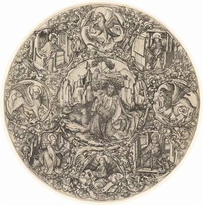 Saint John the Baptist in the Wilderness with the Lamb of God, Surrounded by the Symbols of the Evangelists and the Four Fathers of the Church