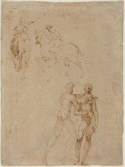 Two Horsemen and Two Male Nudes