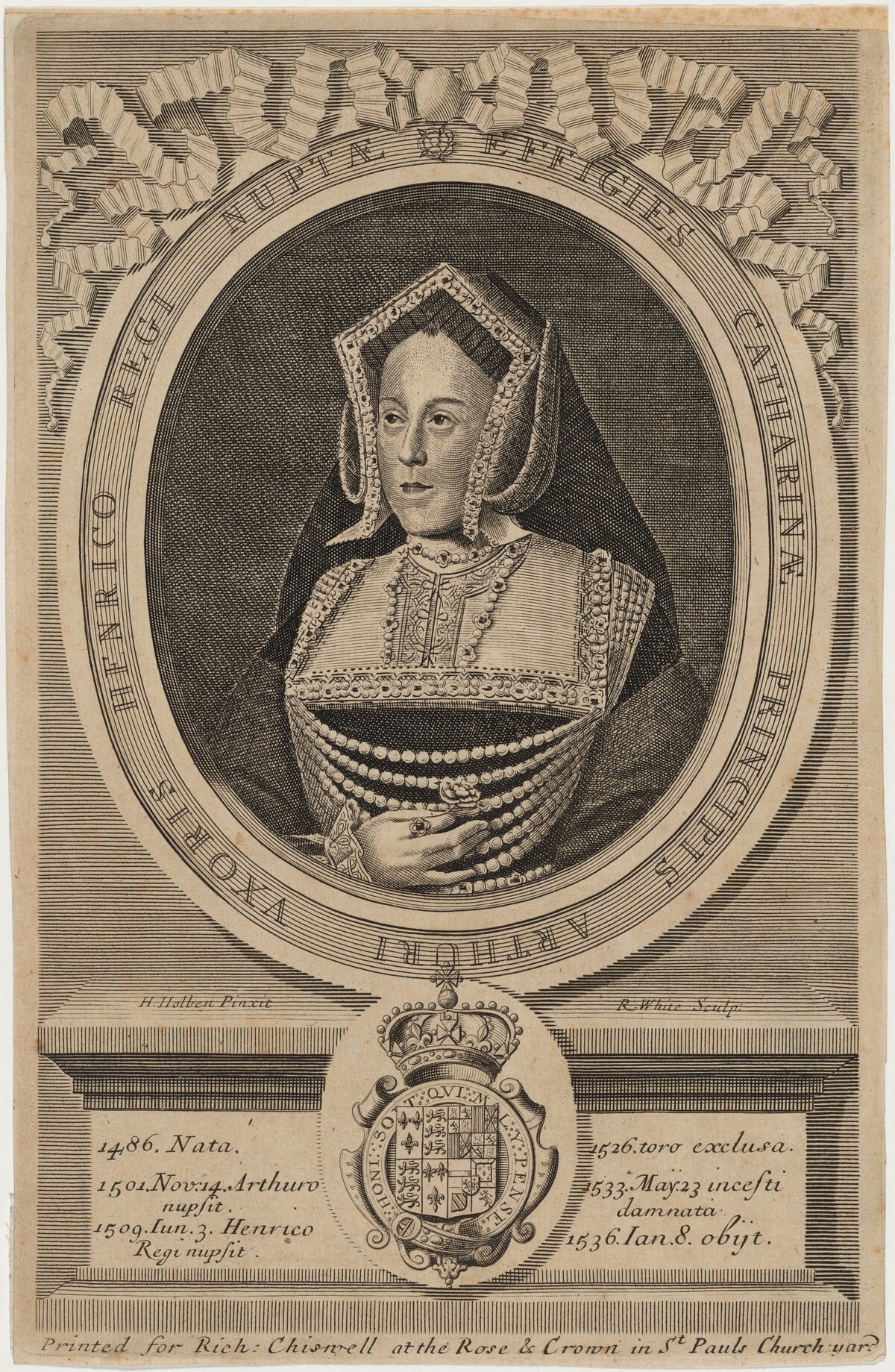 Catherine of Aragon, First Wife of Henry VIII by Robert White after Hans Holbein the Younger