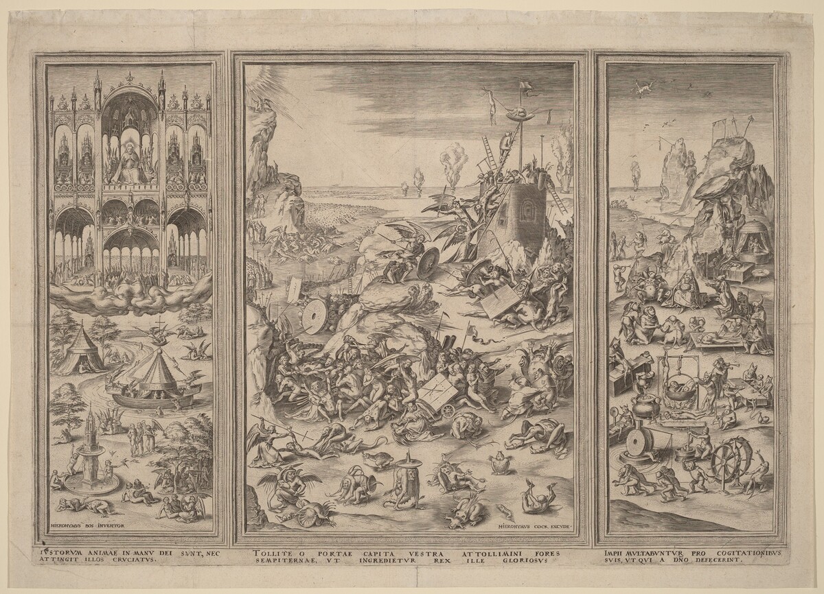 The Last Judgment Triptych by attributed to Cornelis Cort after a follower Hieronymus Bosch