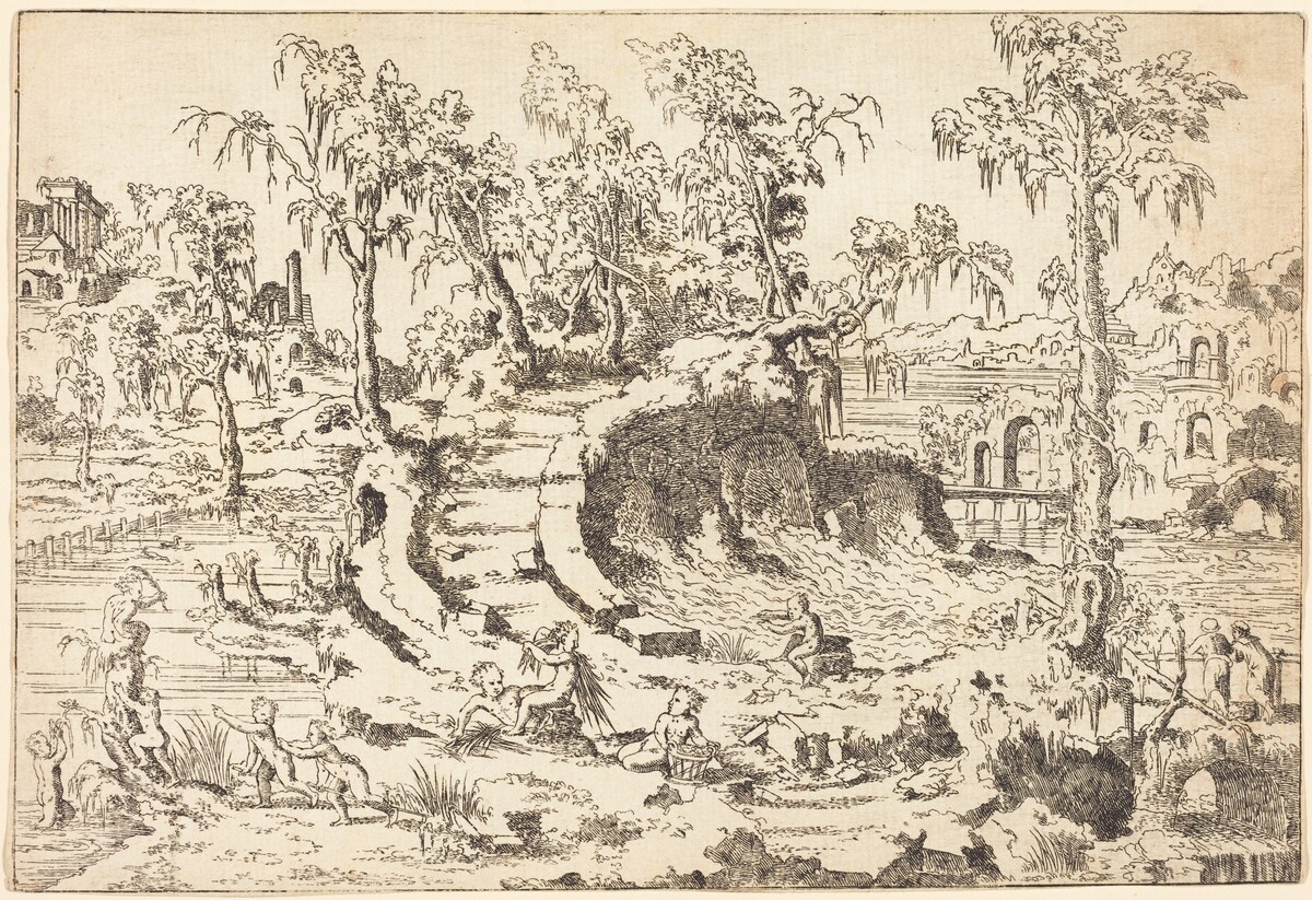 Putti Playing in a Fanciful Landscape by Jean Cousin the Younger