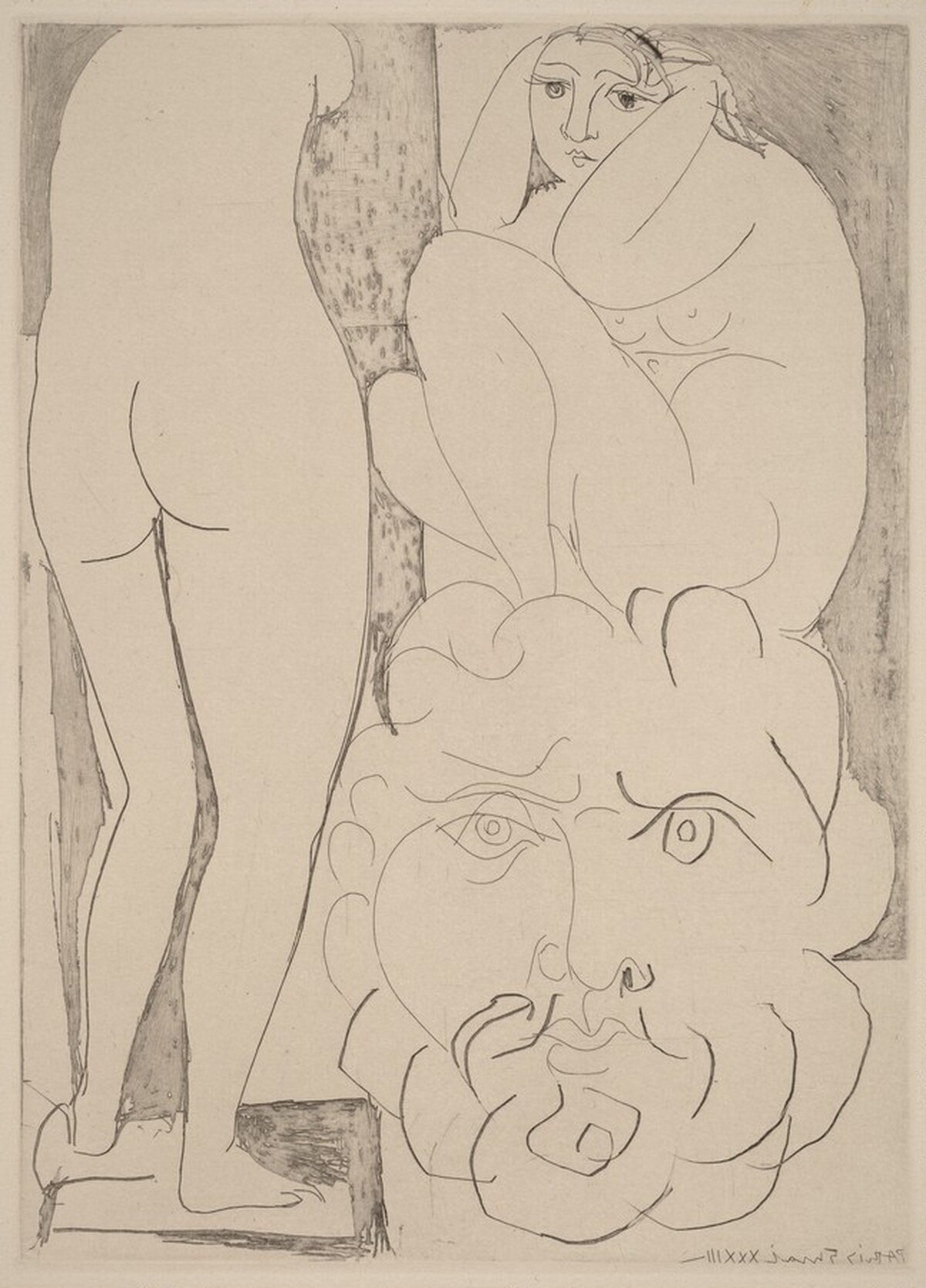 Anxious and Introspective Woman in the Sculptor's Studio (Femme songeuse et inquiète dans l'atelier de sculpteur) by Pablo Picasso