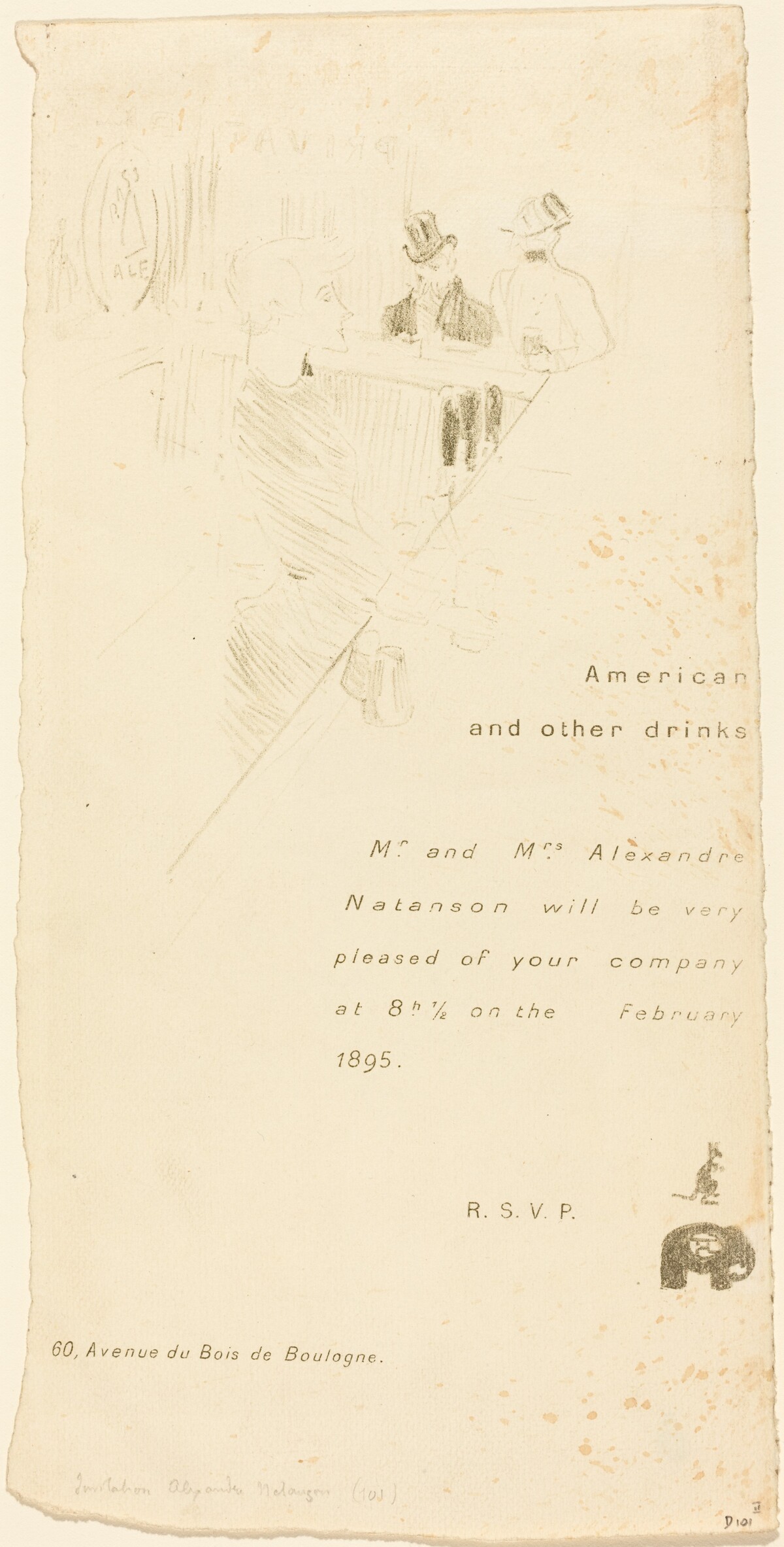 Mr. and Mrs. Alexandre Natanson Invitation by Henri de Toulouse-Lautrec