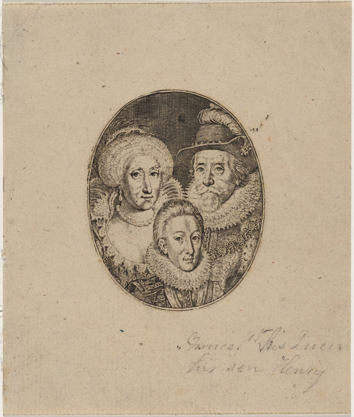 James I, Anne of Denmark, and Prince Charles by Simon de Passe
