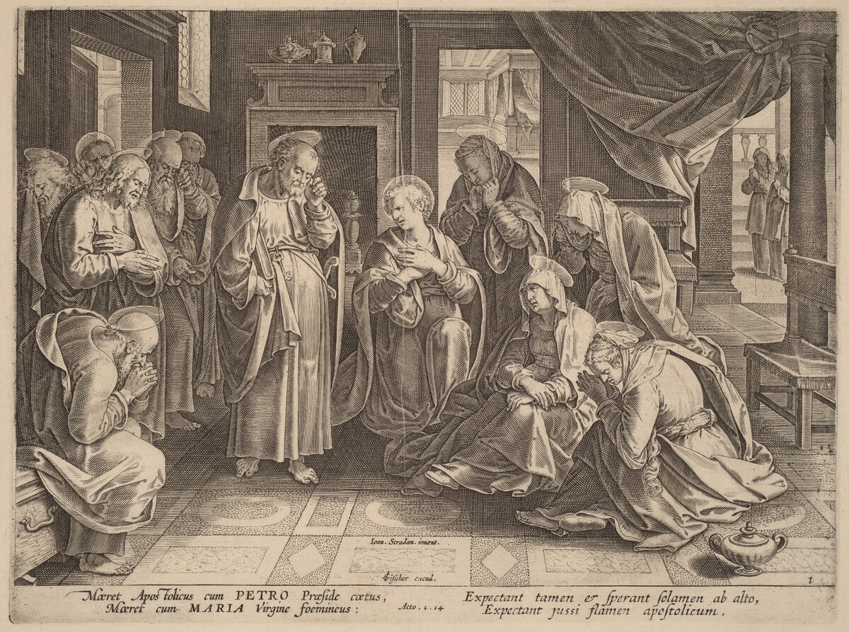 The Meeting of the Apostles and the Women in the Upper Room by Philip Galle after Jan van der Straet