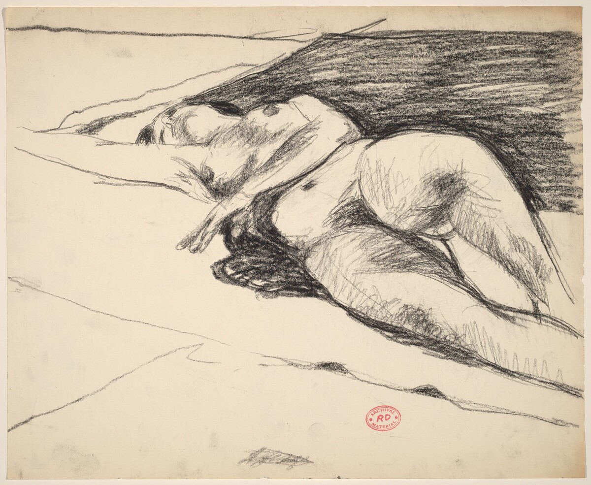 Untitled [reclining nude stretching our her left arm] by Richard Diebenkorn