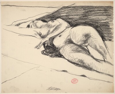 Untitled [reclining nude stretching our her left arm]