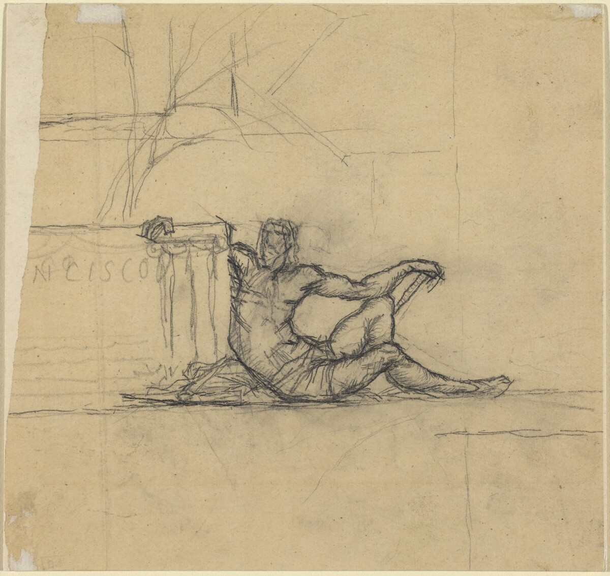 Seated Male Figure for "San Francisco" by Charles Meryon