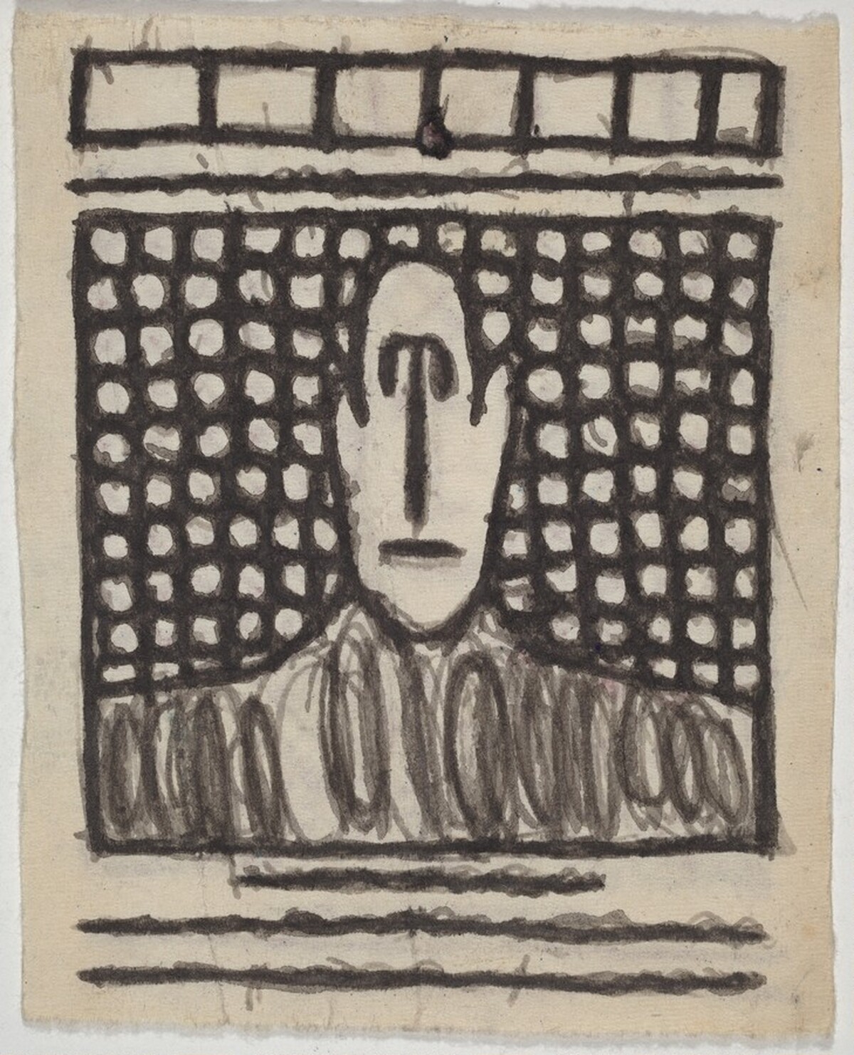 Untitled (Man on Patterned Background) [verso] by James Castle