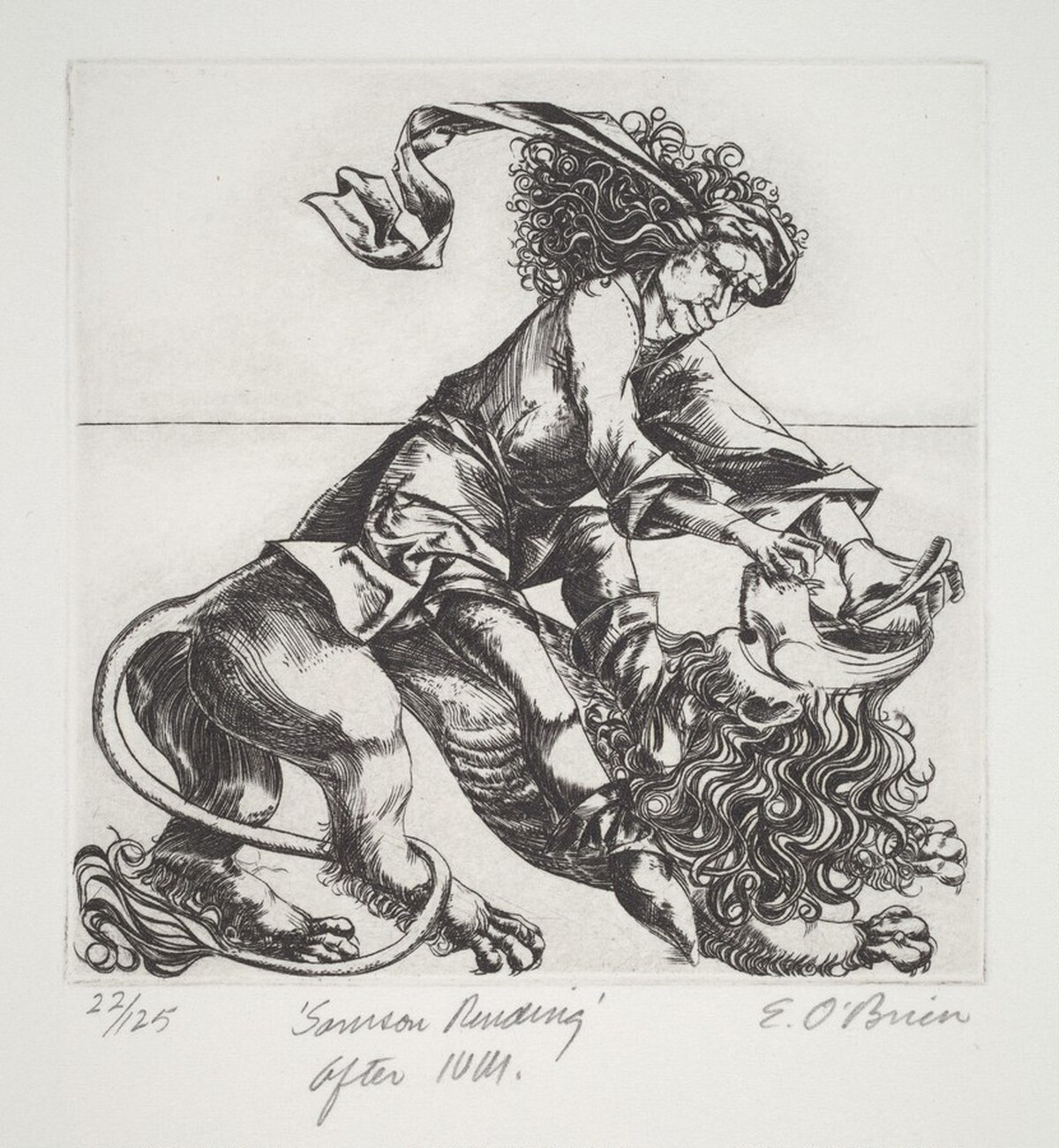Samson Rending by Edward O'Brien after Israhel van Meckenem