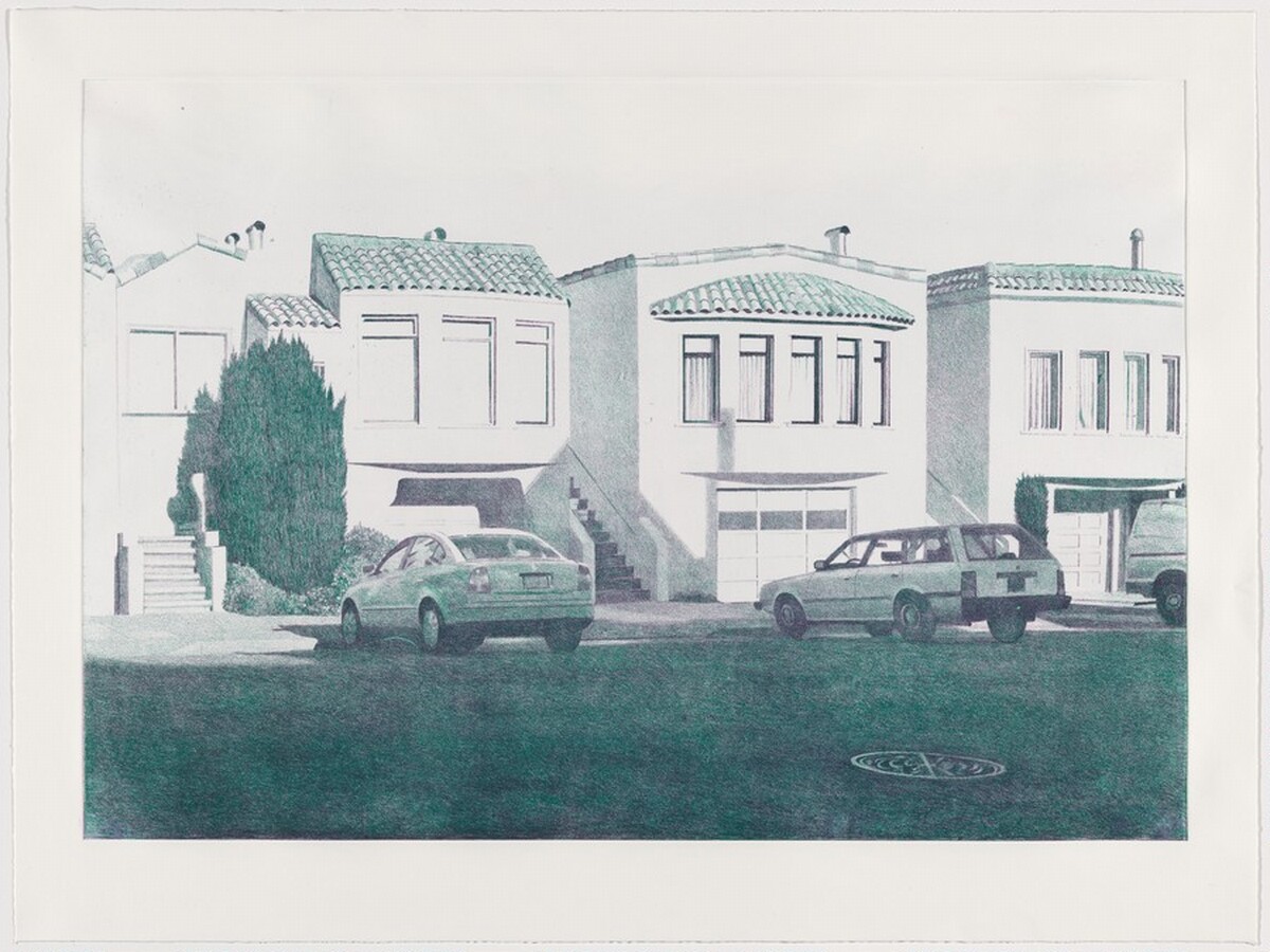 Three Houses on Pennsylvania Avenue [working proof 1] by Robert Bechtle