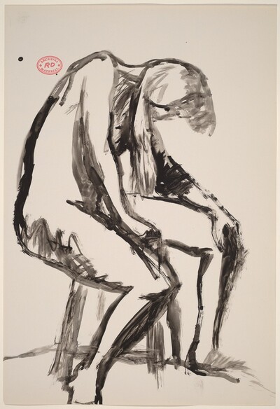 Untitled [seated female nude dipping her head]