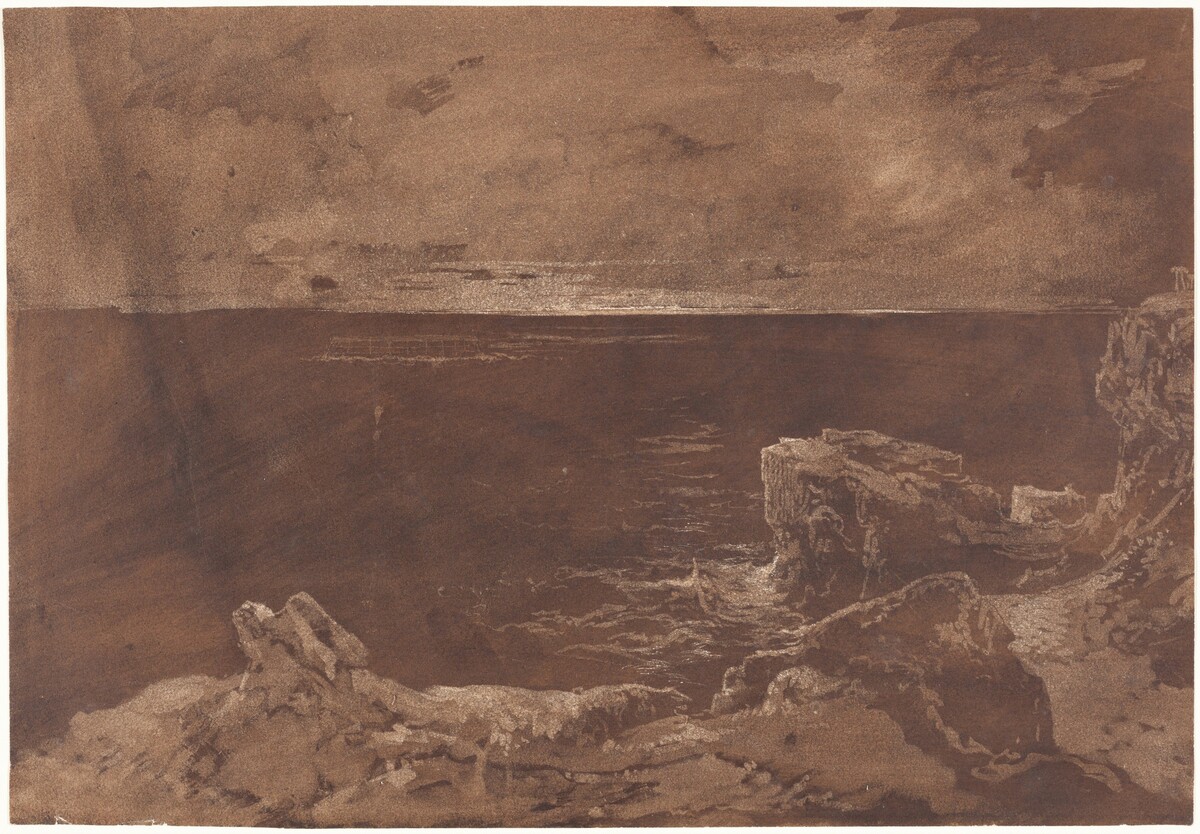 A Rocky Coast by Moonlight by William West or Samuel Jackson
