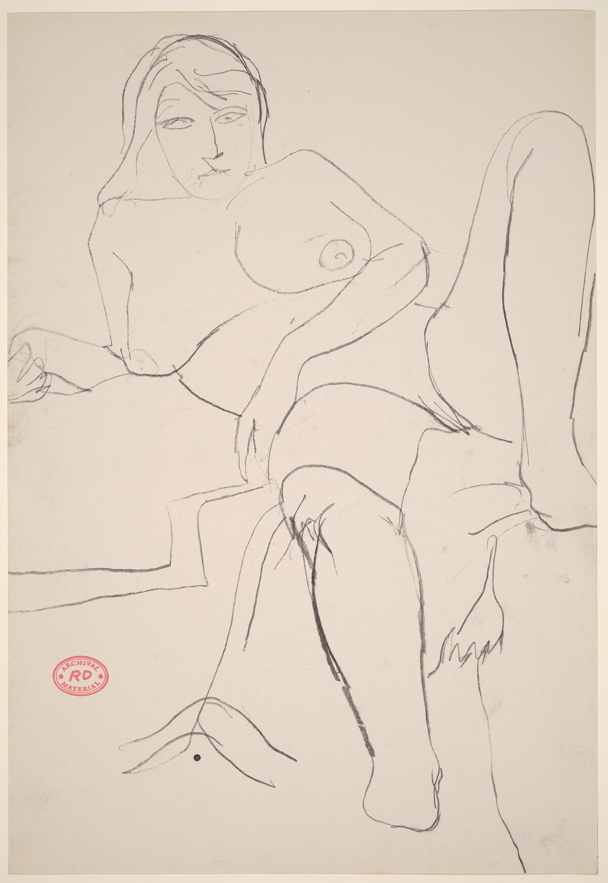 Untitled [reclining female nude resting on right arm] by Richard Diebenkorn