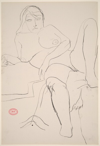 Untitled [reclining female nude resting on right arm]