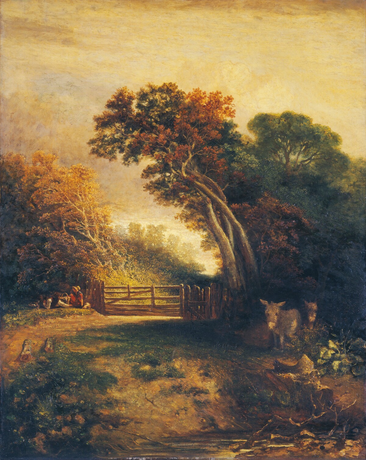 Landscape with Picnickers and Donkeys by a Gate by Attributed to Joseph Paul