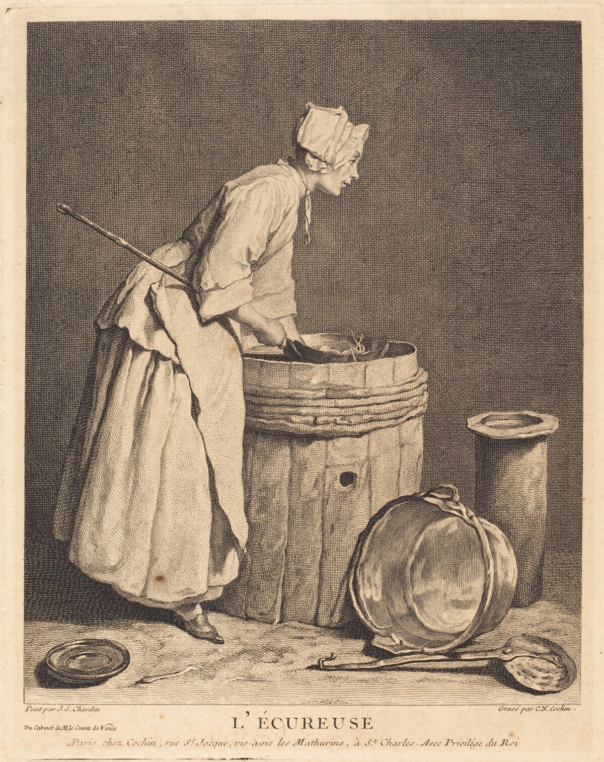L'Ecureuse by Charles-Nicolas Cochin I after Jean Siméon Chardin