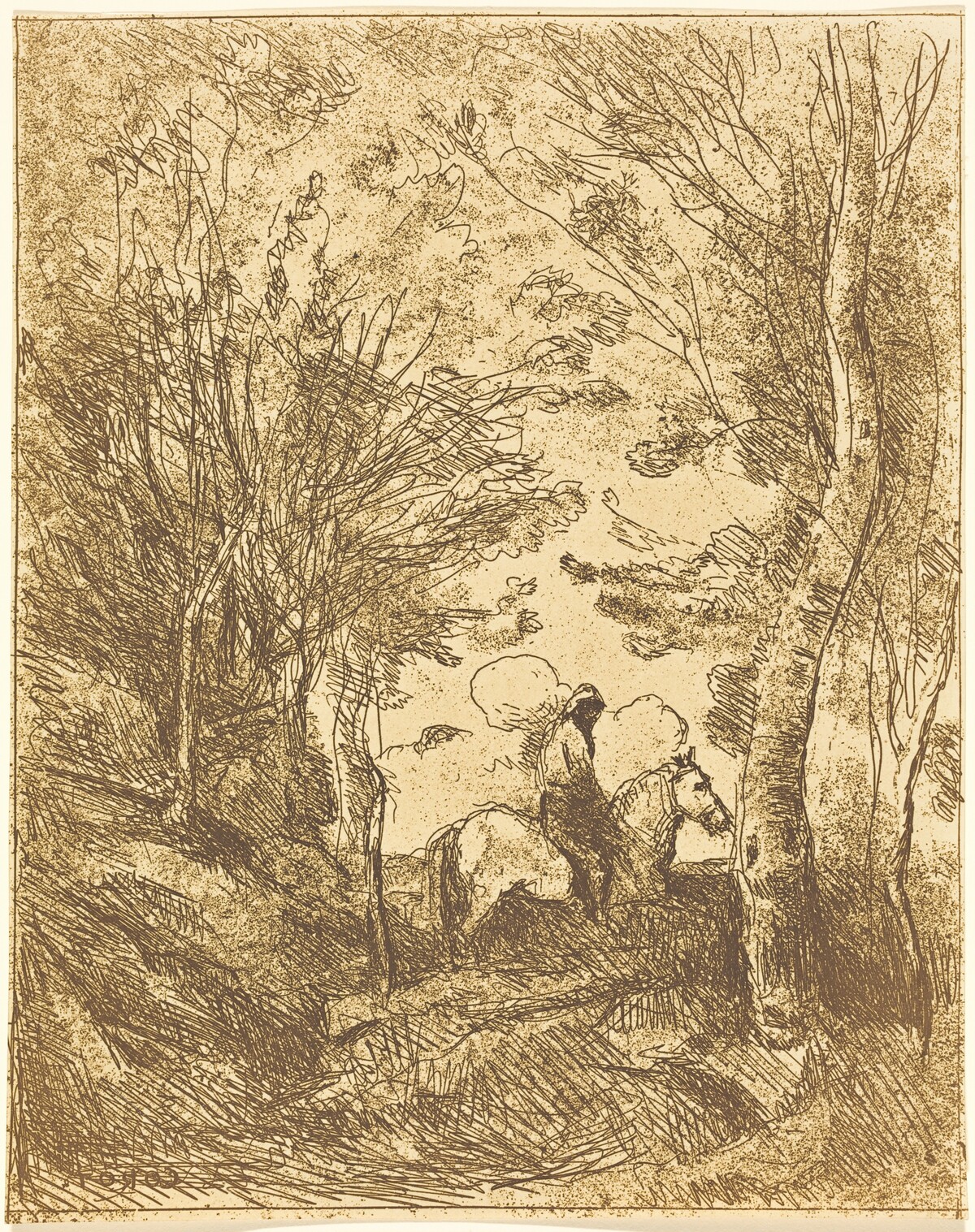 Horseman in the Woods, Large Plate (Le Grand Cavalier sous bois) by Jean-Baptiste-Camille Corot