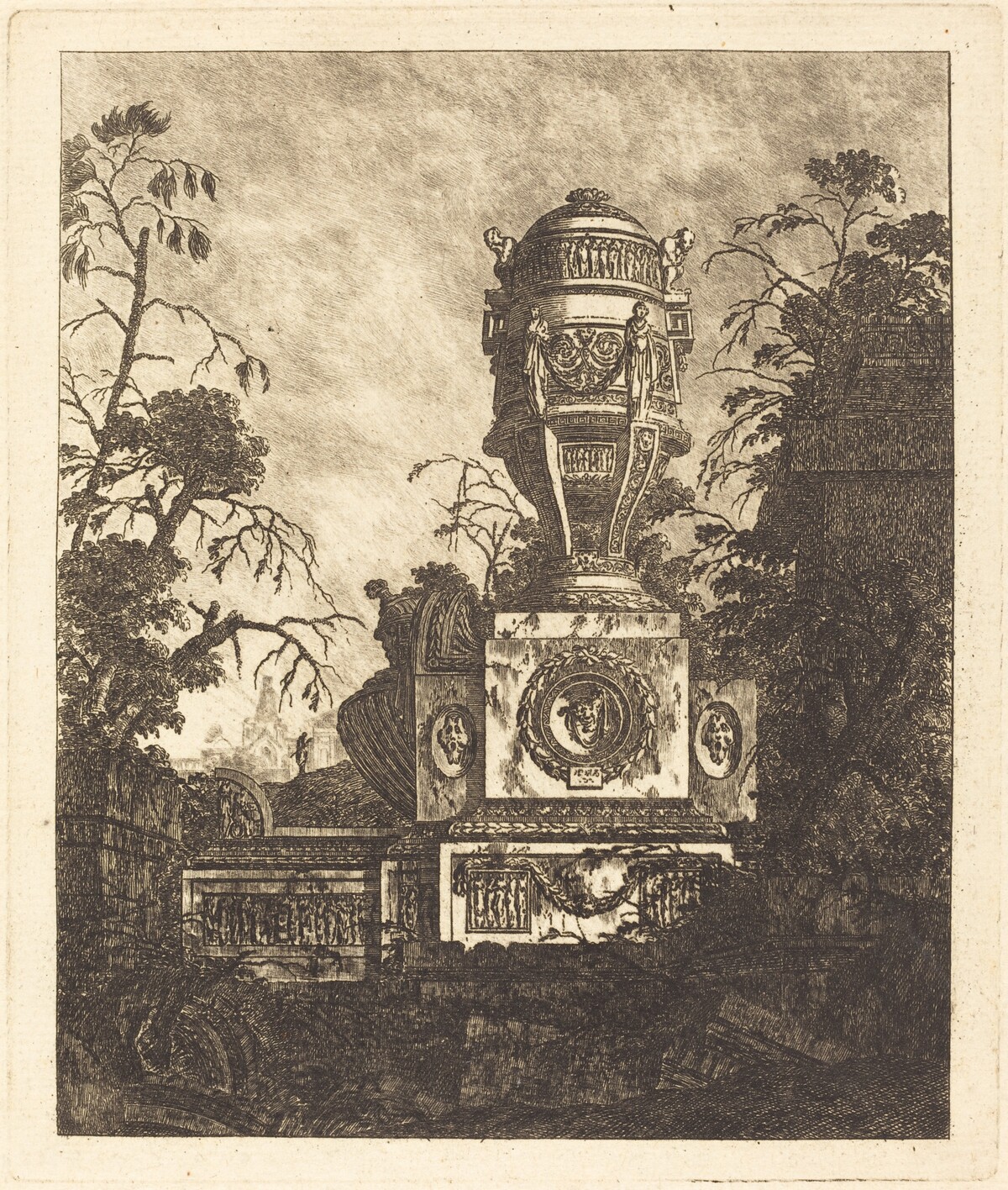 Vase Supported by a Base with Three  Grotesque Faces by Jean-Laurent Legeay