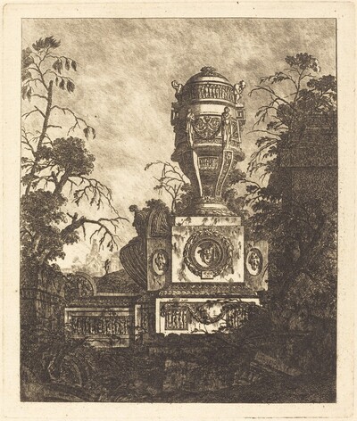 Vase Supported by a Base with Three  Grotesque Faces