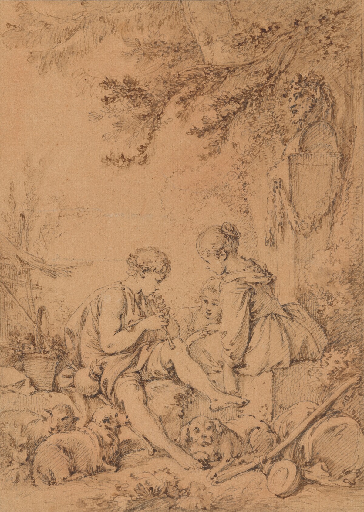 A Young Shepherd Playing a Pipe for Two Young Shepherdesses by François Boucher