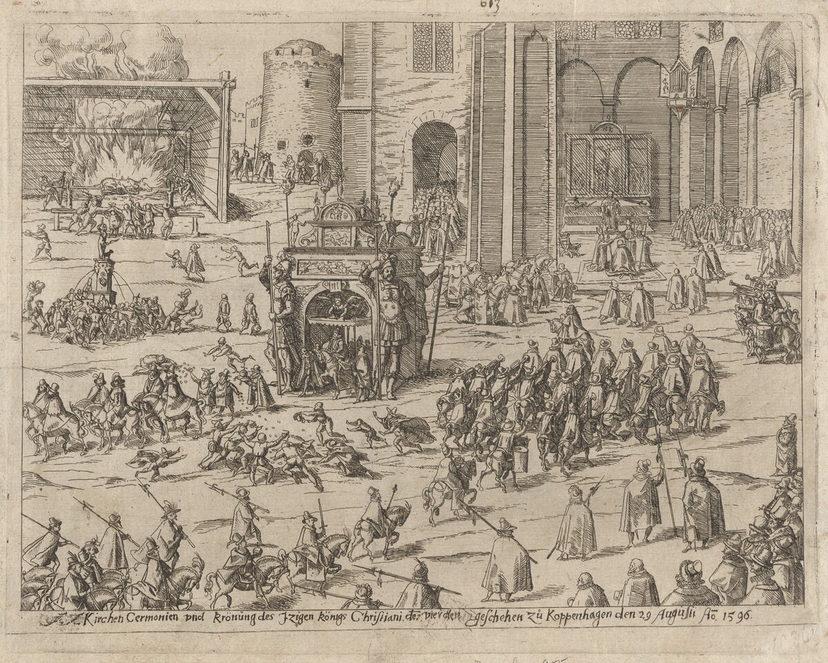 Kirchen Cermonien und Krönung des Zweigen Königs Christiani der Vierden... (Church Ceremonies and Coronation of the Eternal King Christian IV in Copenhagen on August 29, 1596 by Philipp Uffenbach