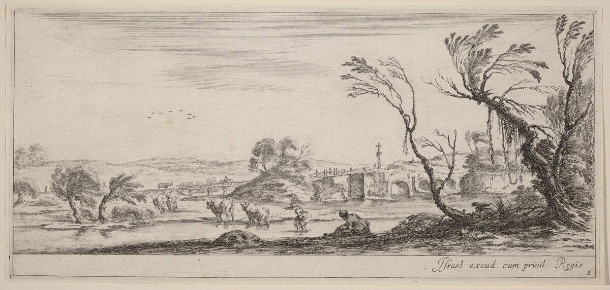 Landscape with Peasant Preparing to Cross a Stream by Stefano Della Bella