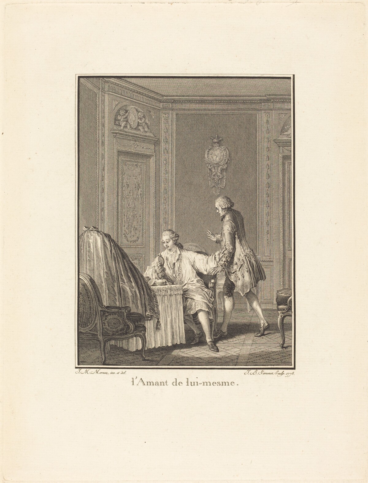 L'amant de lui-mesme by Jean-Baptiste Blaise Simonet after Jean-Michel Moreau