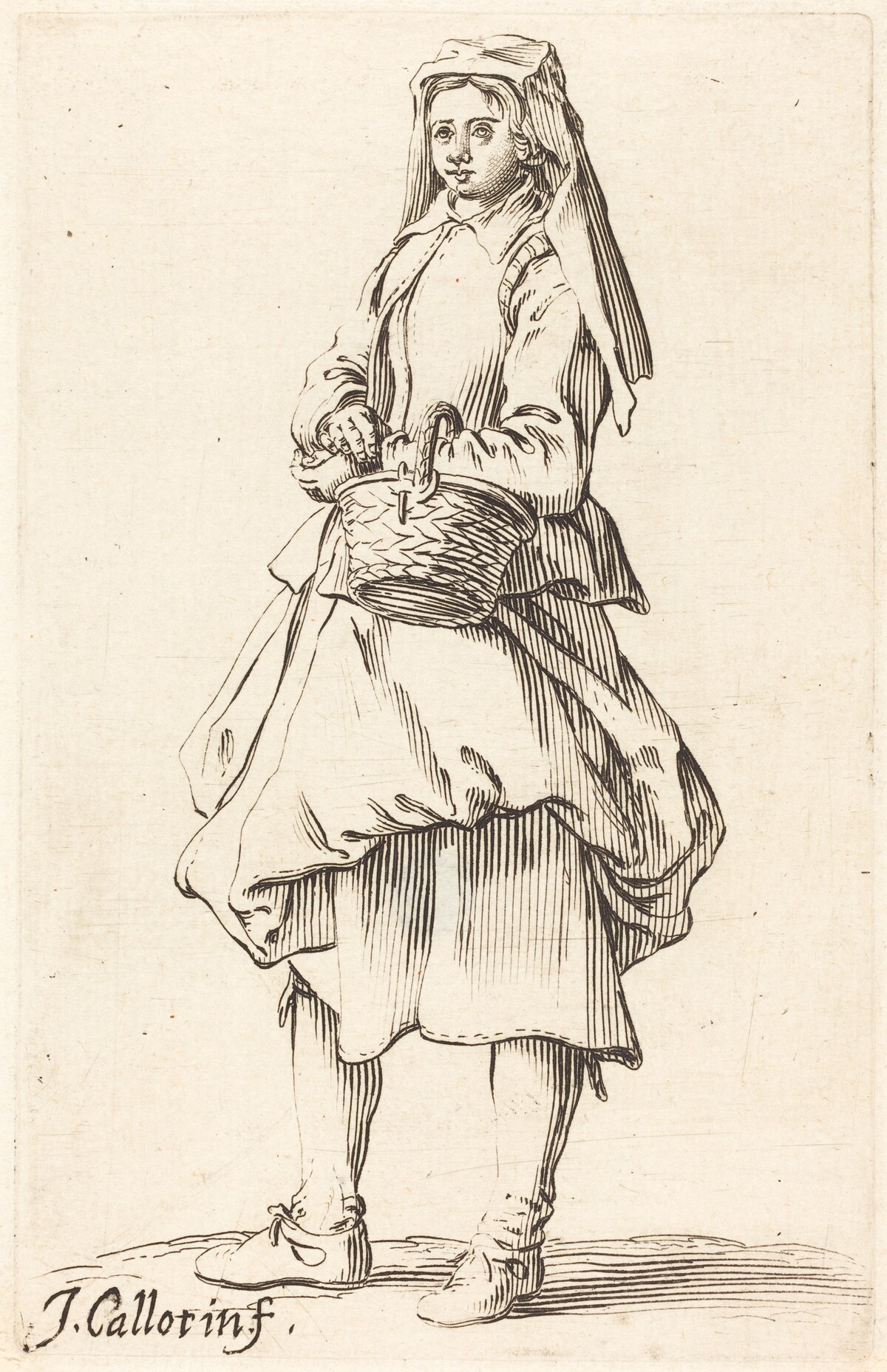 Peasant Woman with Basket, Facing Left by Israel Henriet after Jacques Callot
