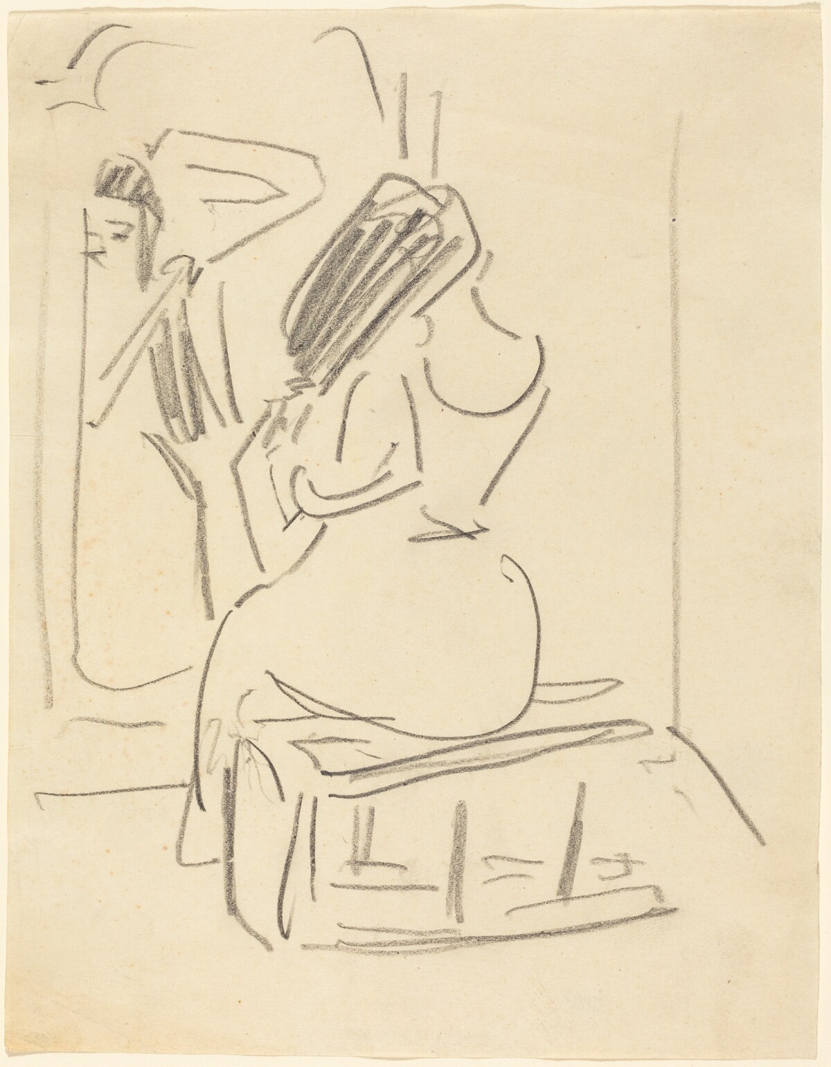 A Woman Combing Her Hair in Front of a Mirror by Ernst Ludwig Kirchner