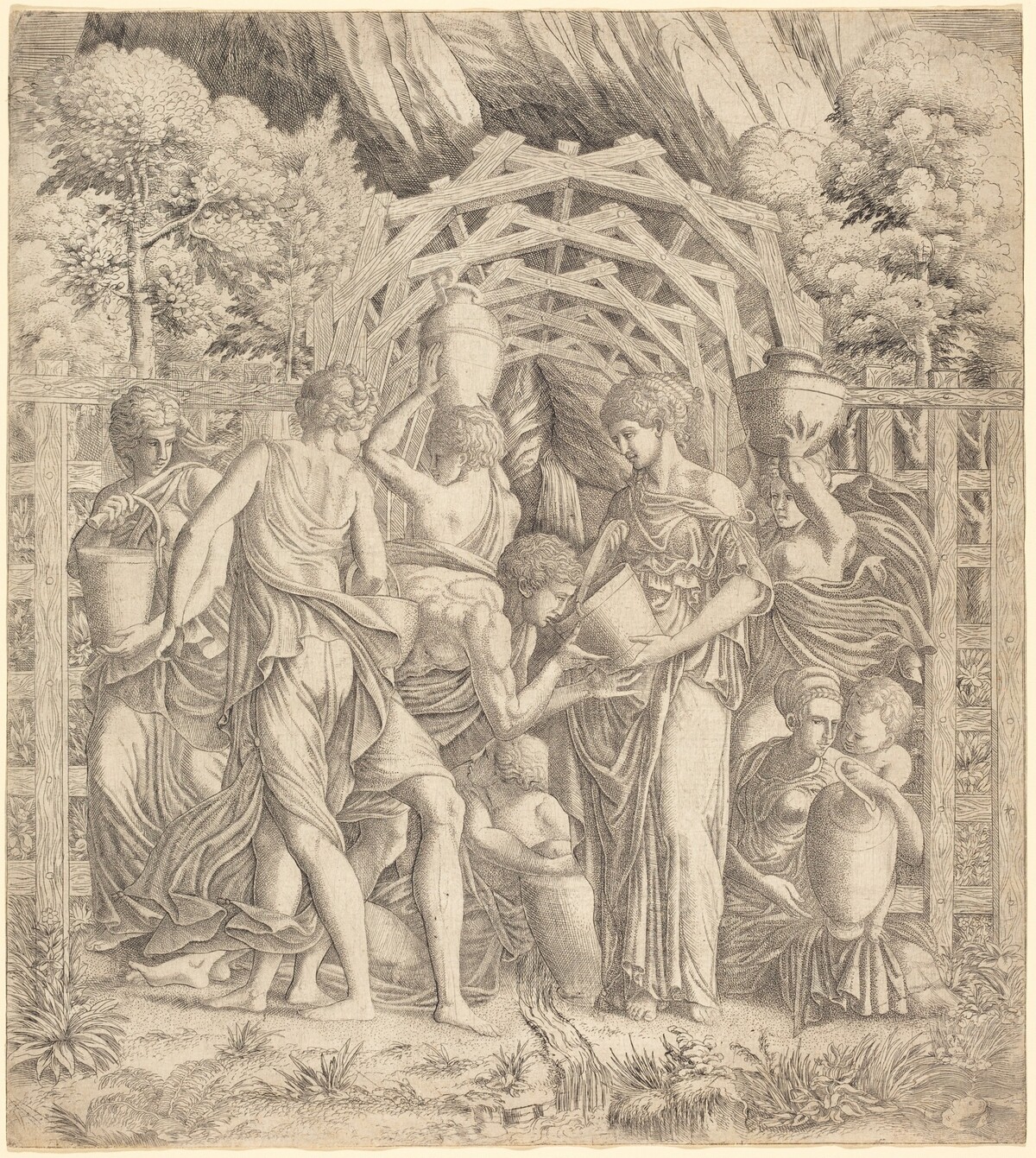 Young Man Drinking Water (Rebecca and Eliezer?) by French 16th Century after Francesco Primaticcio