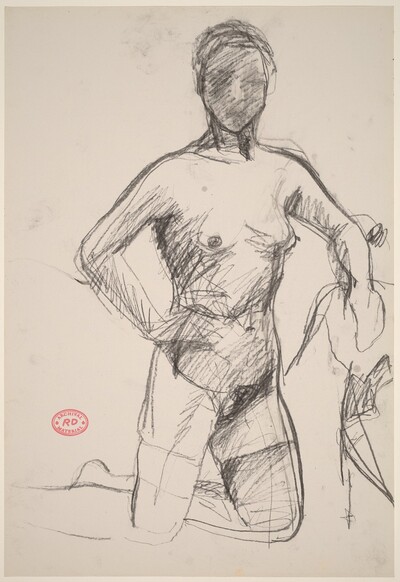 Untitled [kneeling female nude with her right hand on her hip]