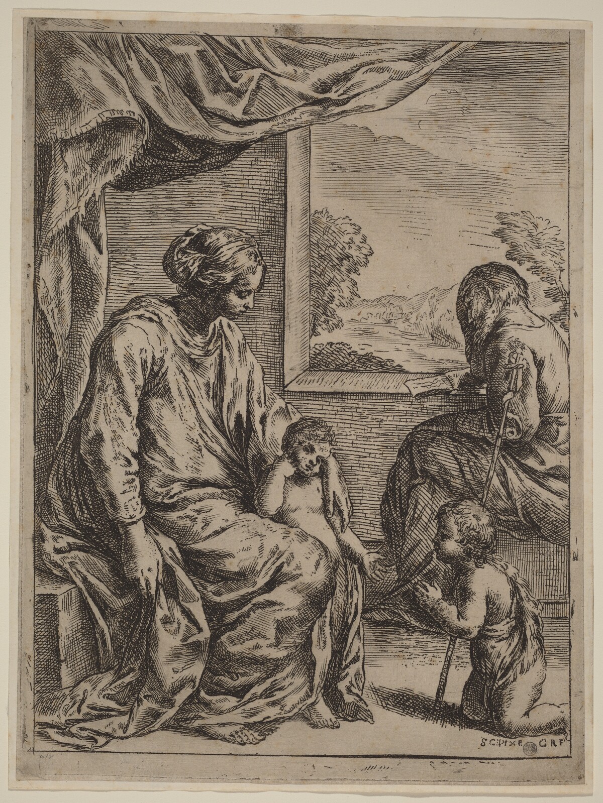 The Holy Family with Saint John the Baptist by Cesare Roberti, after Simone Cantarini