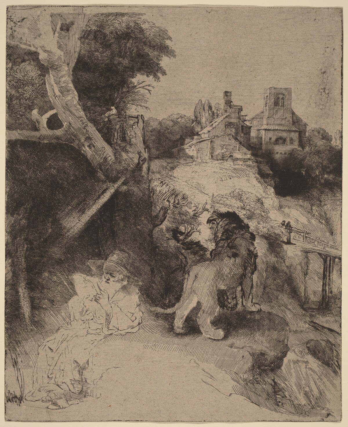 Saint Jerome Reading in an Italian Landscape by Rembrandt van Rijn