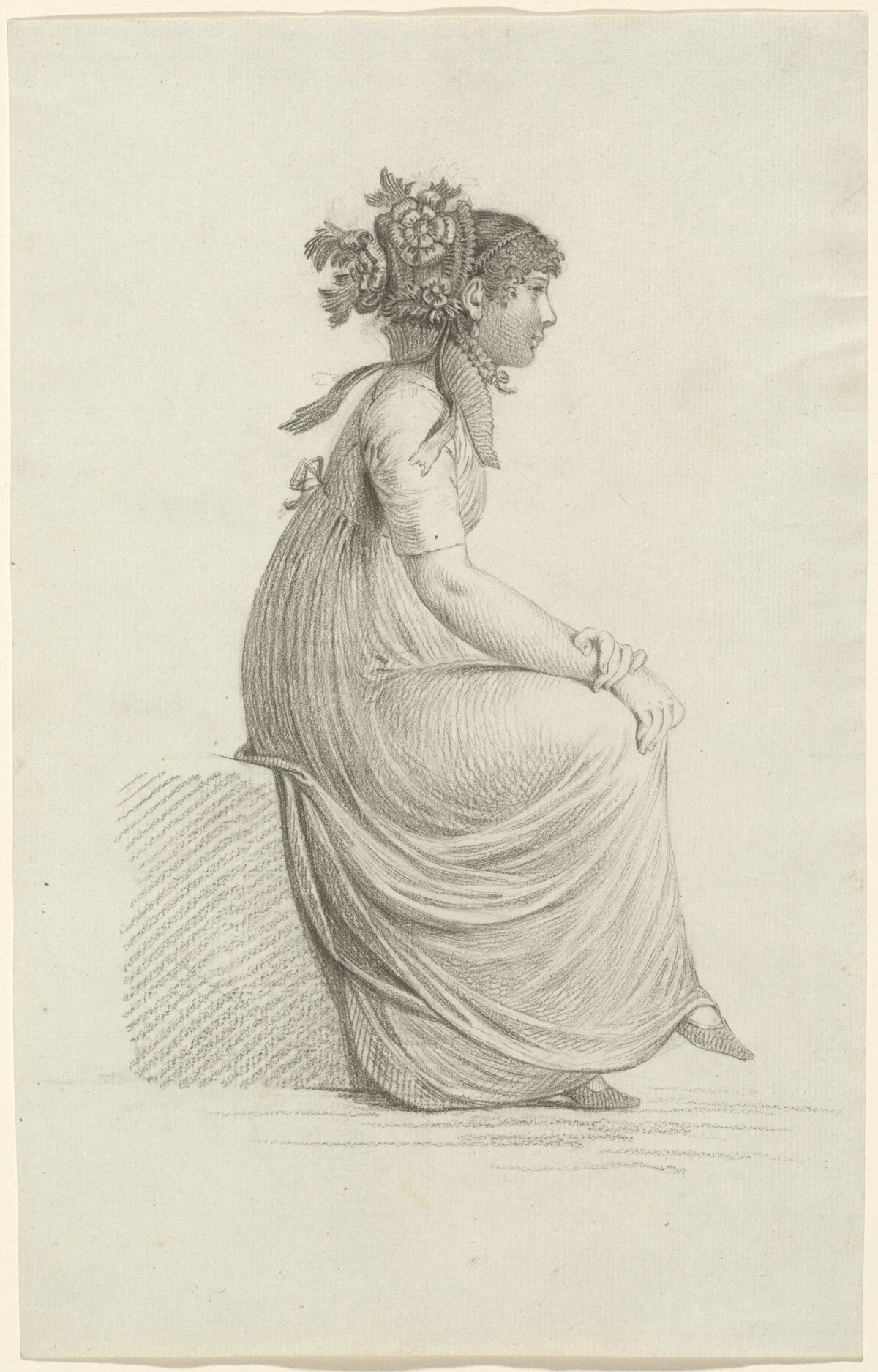 A Seated Young Woman Wearing a Fashionable Hat by Carl Wilhelm Kolbe